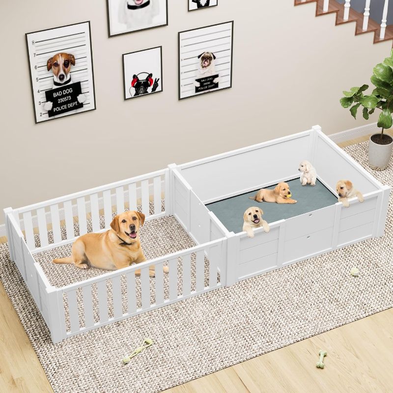 Photo 1 of  Whelping Box for Dogs with Water-Resistant Pee Pad 78" L×39.4" W Indoor Wooden Dog Pen with Double Rooms for Large Medium Small Dogs Puppies