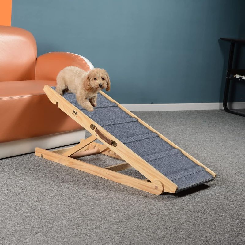 Photo 1 of 
Adjustable Dog Cats Ramp, Folding Portable Wooden Pet Ramp for All Small and Older Animals - 42" Long and Adjustable from 14” to 26” - Rated for 200lbs