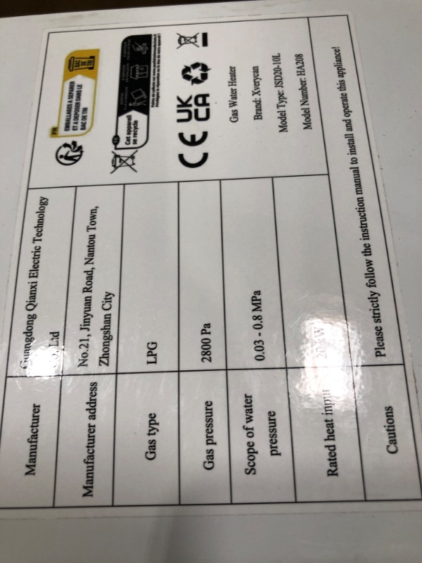 Photo 4 of ***NONREFUNDABLE - NOT FUNCTIONAL - FOR PARTS ONLY - SEE COMMENTS***
Xverycan Tankless Water Heater, 2.64GPM LPG Propane Water Heater, 10L 20kW Instant Gas Water Heater, Low Water Pressure Start-up, Overheat & Dry-Burn Protection, Digital Display, for Cam