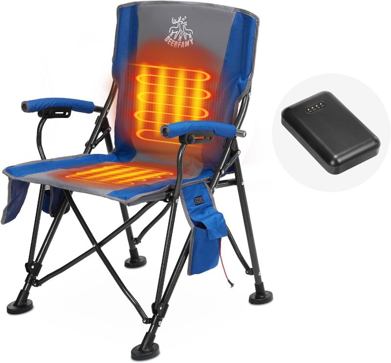 Photo 1 of ***********MISSING CHARGER FOR HEAT*********
DEERFAMY Heated Camping Chair with 15000 mAh 12V Battery Pack, Heated Back & Seat, 3 Heat Levels, with Cup Holder, Rich Pockets, Travel Bag for Camp and...
