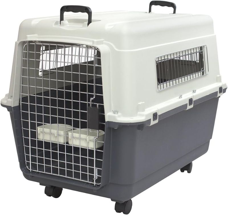 Photo 1 of  SportPet Designs Plastic Kennels Rolling Plastic Wire Door Travel Dog Crate- Large Kennel, Gray
