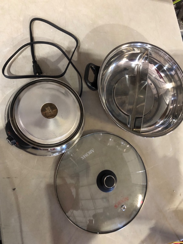 Photo 2 of ***PARTS ONLY/NON-RETURNABLE*DAMAGED*FRONT DISPLAY IS CRACKED** WILL NOT POWEWR ON***
Aroma Housewares ASP-610 Dual-Sided Shabu Hot Pot, 5Qt, Stainless Steel 