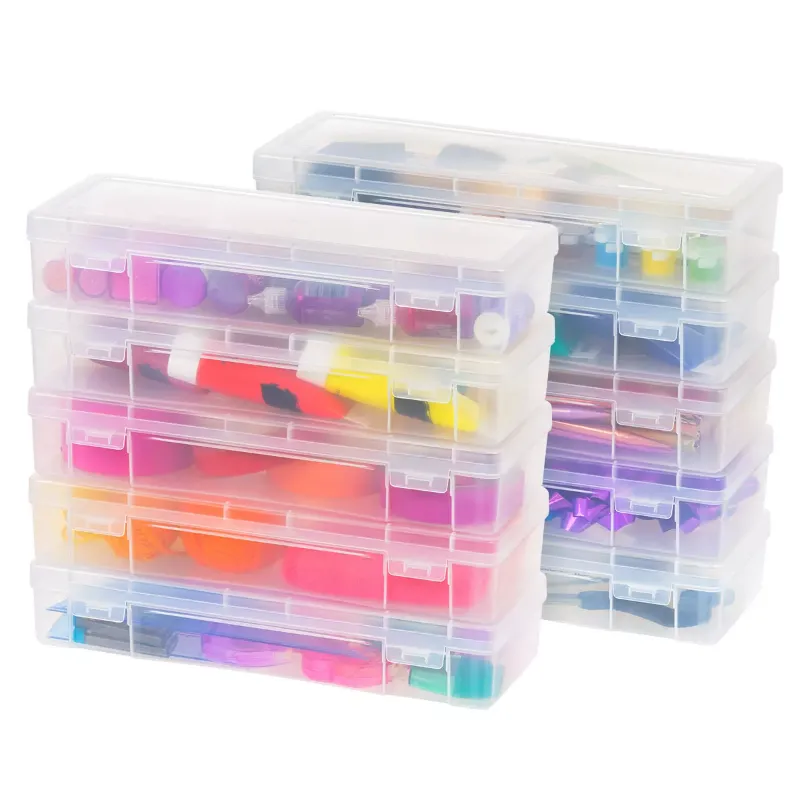 Photo 2 of IRIS USA 10Pack Plastic Storage Containers with Latching Lid for Pencil Box, Lego, Crayon, Stackable
