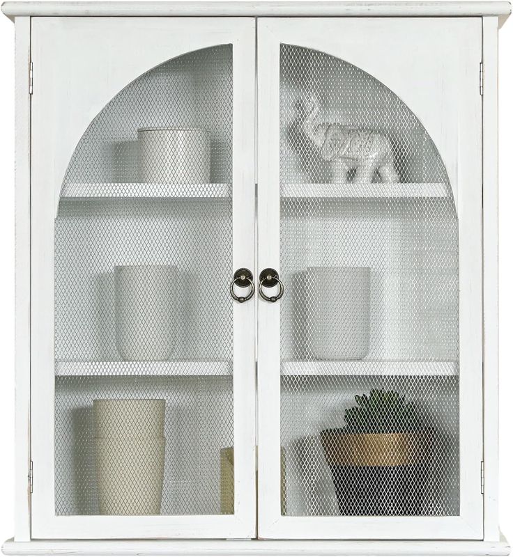 Photo 1 of **NON-REFUNDABLE** // **SALE FINAL**PARTS ONLY*** 
**READ NOTES**COLLECTIVE HOME - Storage Cabinet, 24" Wall Organizer Cabinet, Solid Wood Bathroom Cabinet with Arched Door, Already Assembled, 22 x 8 x 24 Inch White, Glass Door