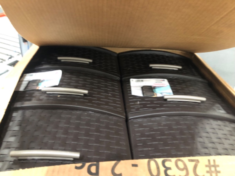 Photo 1 of 2 PACK***Sterilite Espresso 26306P02 15" X 12 5/8" X 24" Brown 3 Drawer Weave Tower