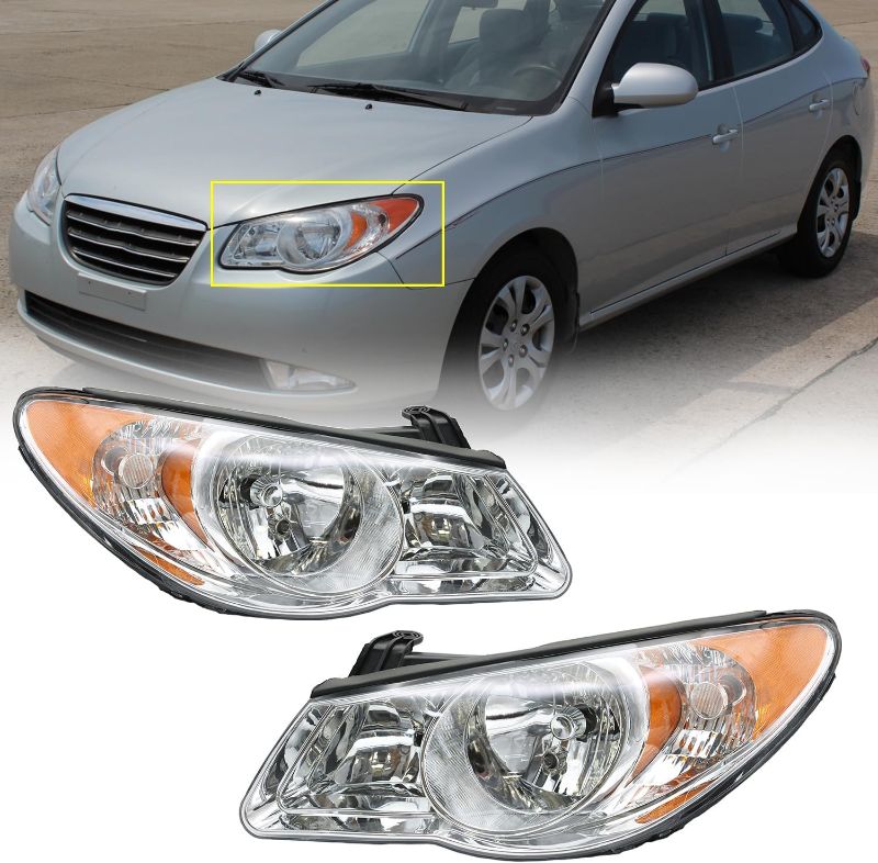 Photo 1 of ***DAMAGED - SEE COMMENTS***
Headlights Assembly Fit for 2007 2008 2009 Hyundai Elantra, Chrome Housing Halogen headlamps(Driver and Passenger Side)
