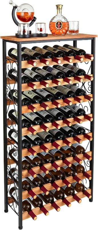 Photo 2 of 48 Bottles Floor Wine Rack with Wood Top, Freestanding Wine Bottle Organizer Shelf, Wobble-Free 8 Tier Wine Display Storage Stand for Kitchen Pantry, 25.2''L x 10.7''W x 47.2''H
