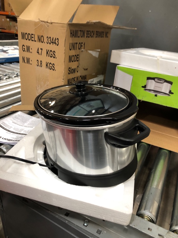 Photo 2 of ***USED - POWERS ON - UNABLE TO TEST FURTHER***
Hamilton Beach Programmable Slow Cooker with Flexible Easy Programming, 5 Cooking Times, Dishwasher-Safe Crock, Lid, 4 Quart, Silver