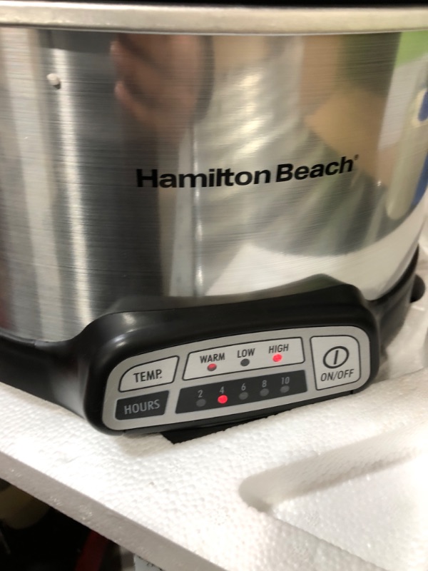 Photo 3 of ***USED - POWERS ON - UNABLE TO TEST FURTHER***
Hamilton Beach Programmable Slow Cooker with Flexible Easy Programming, 5 Cooking Times, Dishwasher-Safe Crock, Lid, 4 Quart, Silver