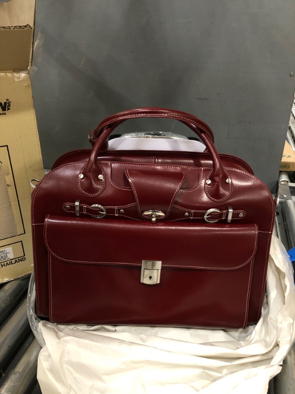 Photo 2 of McKleinUSA W Series, Roseville, Top Grain Cowhide Leather, 15" Leather Fly-Through Checkpoint-Friendly Patented Detachable -Wheeled Ladies' Laptop Briefcase, Red (96646), 18"x8.75"x14.5" Wheeled Detachable Briefcase Red