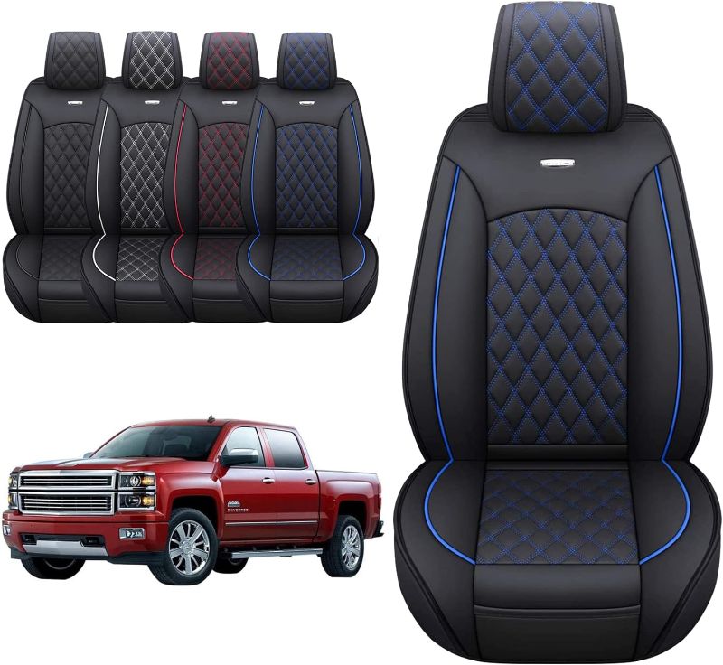 Photo 1 of Aierxuan Seat Covers for Truck Chevy Chevrolet Silverado GMC Sierra Pickup 2007-2023 1500 2500HD 3500HD Trail Boss Z71 Crew Double Extended Cab Waterproof Leather Protectors (Full Set, Black) Full Set/Black