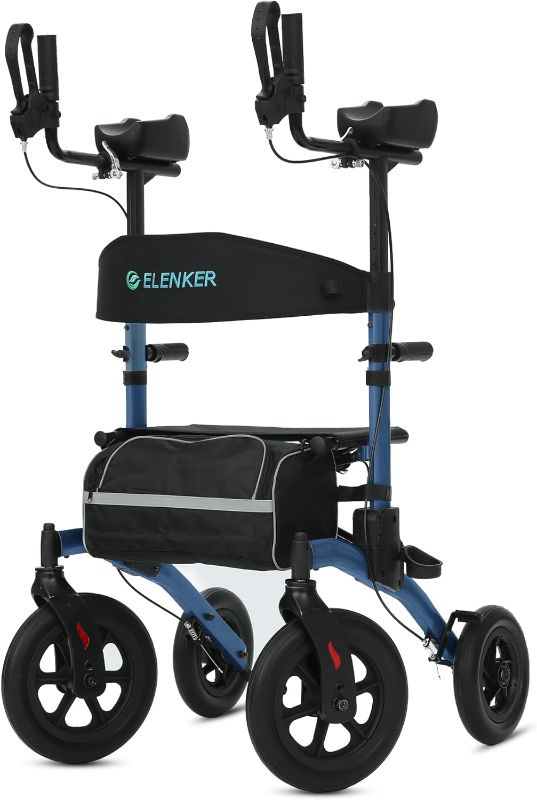 Photo 1 of (NON-REFUNDABLE) ELENKER All-Terrain Upright Rollator Walker, Stand up Rolling Walker with Seat, 12” Non-Pneumatic Tire Wheels, Compact Folding Design for Seniors, Champagne