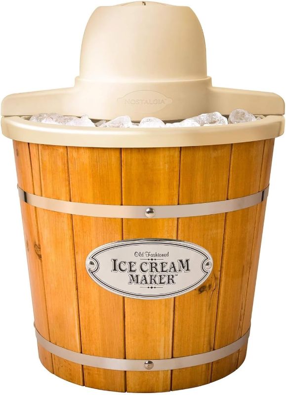 Photo 1 of ***USED - MAJOR DAMAGE - UNTESTED - SEE COMMENTS***
Nostalgia WICM4L 4-Quart Real Wood Electric Ice Cream Maker with 8 Packs Nostalgia ICP825VAN8PK Premium Vanilla Creme Ice Cream Mix Light Wood Bundle