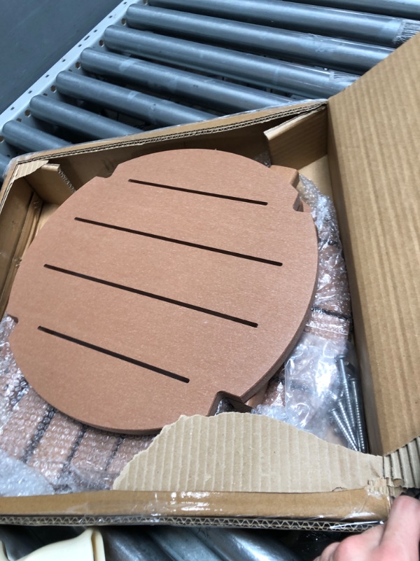 Photo 1 of LZRS Round Adirondack Side Table Double End Table, Outdoor Side Tables for Patio, Backyard,Pool, Indoor Companion, Easy Maintenance & Weather Resistant(Teak) Round Double layer Teak