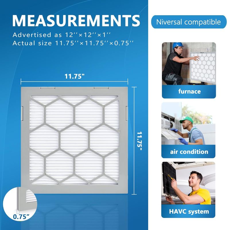 Photo 1 of 12x12x1 MERV 8 Air Filter,AC Furnace Air Filter,Reusable ABS Plastic Frame, 7 Pack Replaceable Filter Media (Actual Size: 11 3/4" x 11 3/4" x 3/4")
