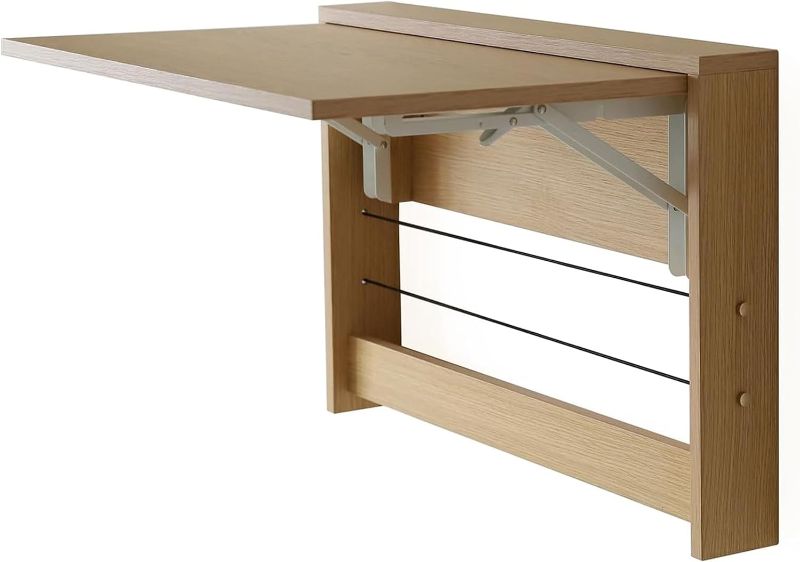 Photo 1 of Wall Mounted Folding Table, Floating Wall Desk Fold Down for Small Spaces, Wall Mount Desk for Home Office Computer Workstation,Study Work Bench, Kitchen Dining (24.8 * 16.3inch, Wood Color)