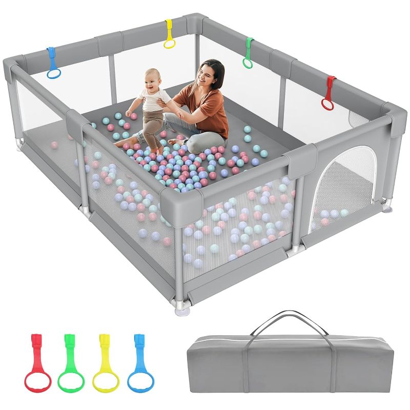 Photo 2 of 79" ×71" Extra Large Baby Playpen, Big Play Pens for Babies and Toddlers, Gap-Free, Climb-Proof Baby Playards for Indoor Fun, Baby Gate Playpen with Zippered Door and Storage Bag
