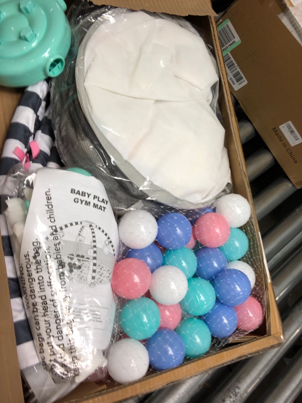Photo 1 of 5 in 1 Newborn Activity Gym and Ball Pit - Baby Play Gym with 6 Toys, Balls, Tummy Pillow, Tummy Time Play Mat - Easy to Set up Baby Activity Mat