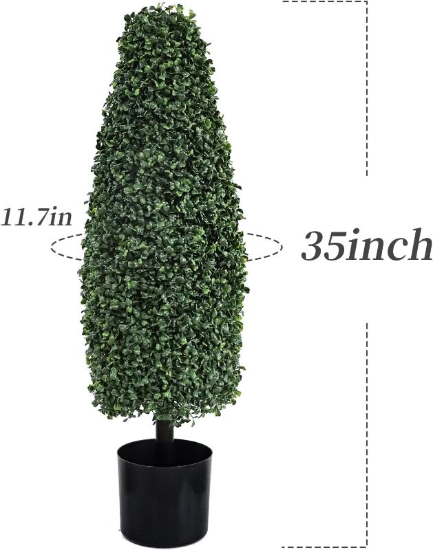 Photo 1 of 3ft Artificial Topiary Boxwood Tree, Outdoor Artificial Topiaries Boxwood Trees with Black Pot, Faux Tower Shrubs, Fake Green Plants Potted Decorative Indoor Porch or Garden?35inch?