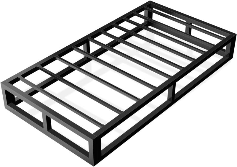 Photo 1 of 6 Inch Twin Bed Frames, Metal Platform Mattress Foundation with Steel Slat Support, No Box Spring Needed, Easy Assembly, Black