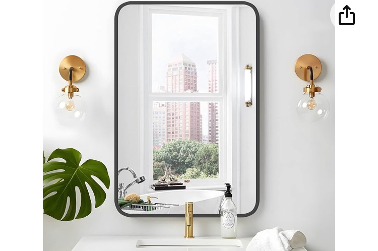 Photo 1 of **SEE NOTES**FUWU HOME Wood Bathroom Mirror for Wall 26" x 40" Black Rounded Corner Rectangle Mirror with Wooden Framed for Vanity, Entryway, Living Room and Bedroom Home Wall Decor (26" x 40"Black)