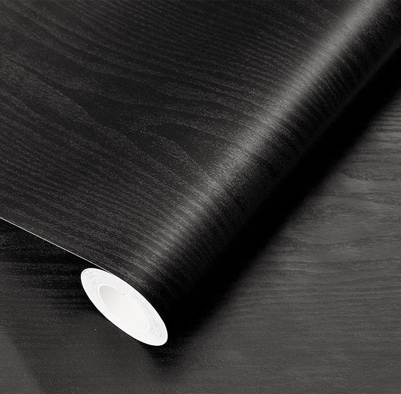 Photo 1 of 24" x118"Black Wood Wallpaper Peel and Stick Film Black Contact Paper Self Adhesive & Removable Wallpaper for Countertop Furniture Kitchen Cabinet Vinyl Wallpaper Thickening Upgrade Easy to Clean
