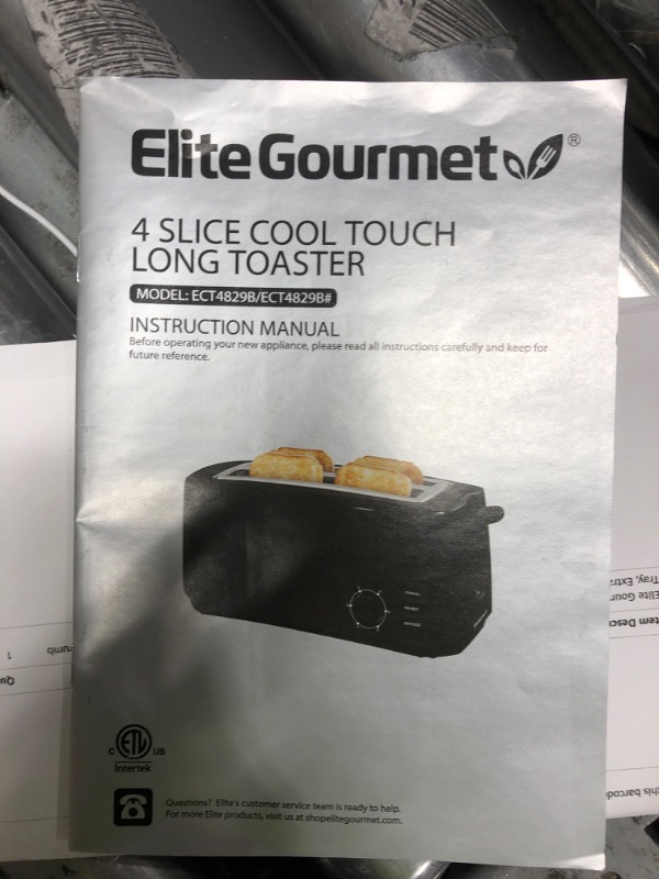 Photo 2 of (TOASTER ONLY)Elite Gourmet ECT-4829B Long Slot Toaster, 4 Slice, Black & EKT1001B Electric BPA-Free Glass Kettle, Cordless 360° Base, Stylish Blue LED Interior, Handy Auto Shut-Off Function, 1L, Graphite Black Black Slot Toaster + Glass Kettle, Graphite 