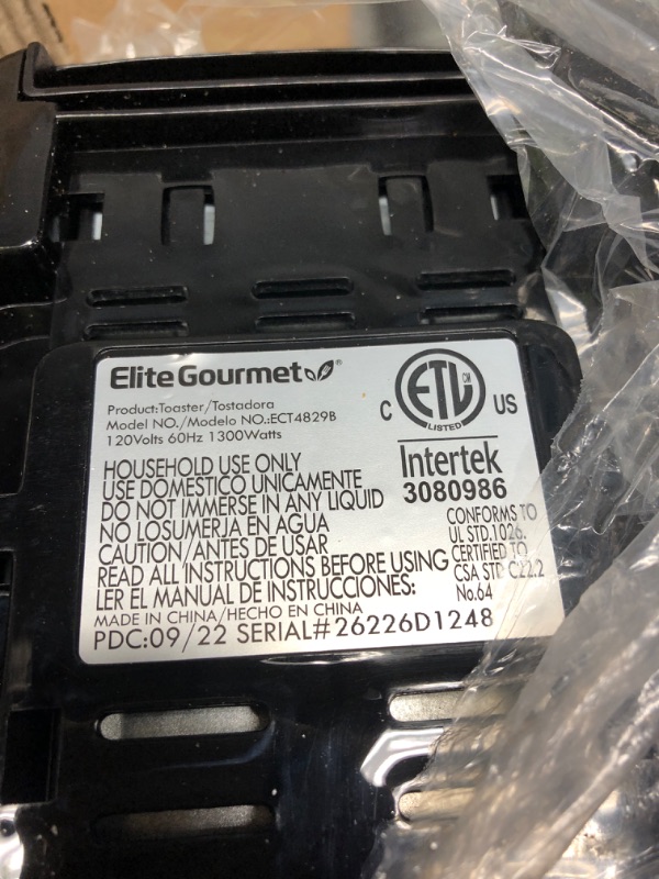 Photo 4 of (TOASTER ONLY)Elite Gourmet ECT-4829B Long Slot Toaster, 4 Slice, Black & EKT1001B Electric BPA-Free Glass Kettle, Cordless 360° Base, Stylish Blue LED Interior, Handy Auto Shut-Off Function, 1L, Graphite Black Black Slot Toaster + Glass Kettle, Graphite 