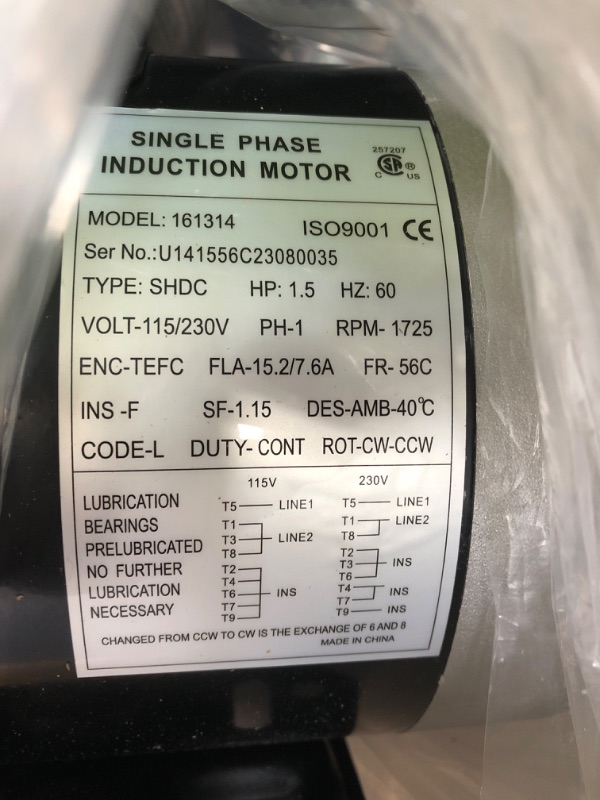 Photo 1 of 1.5HP Electric Motor General Purpose Single Phase Motor 1750RPM 56C 115/230V 5/8"Shaft diameter CW/CCW TEFC IP55 60HZ