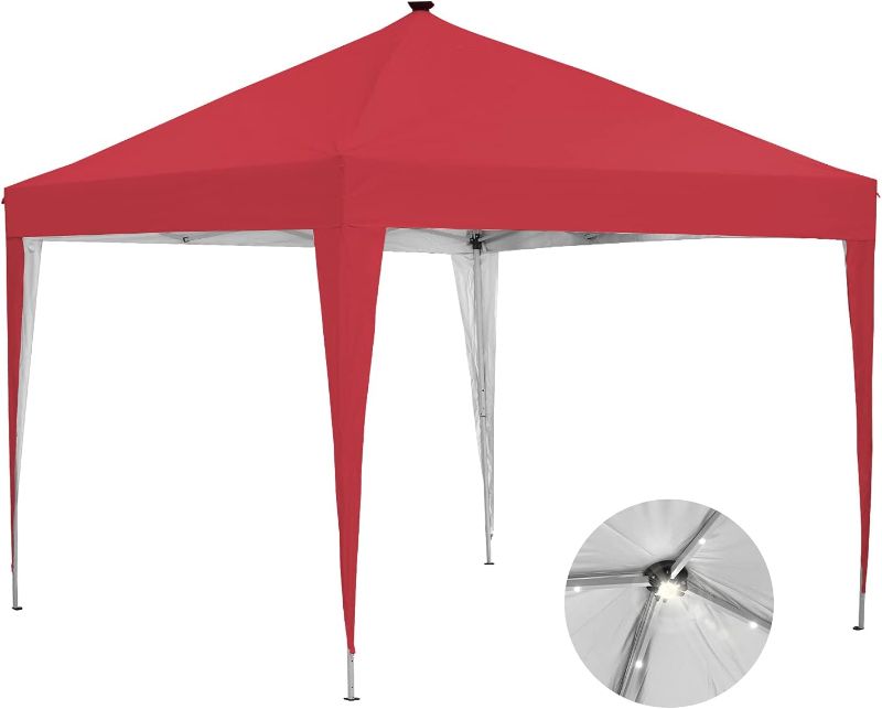 Photo 1 of 10 x 10 ft Pop-Up Canopy Tent Solar Power Led Light Portable Tailgating Party Tents Red
