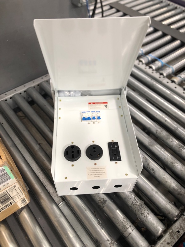 Photo 1 of Temporary Power Outlet Panel,RV Power Outlet Box with 20, 30, 50 Amp Receptacle Installed, Electrical Outlet Panel with Breaker,Prewired,Fits for Camper Travel Trailer,Construction Sites