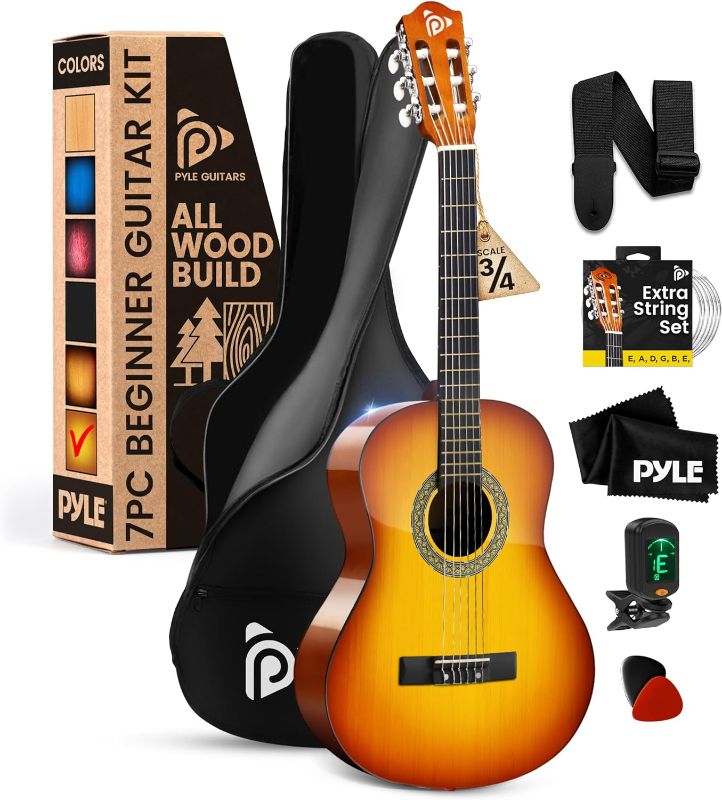 Photo 1 of **SEE PHOTOS**Pyle Beginner Acoustic Guitar Kit, 3/4 Junior Size Instrument for Kids, Adults, 36" Black Black Gloss 36" Right Handed