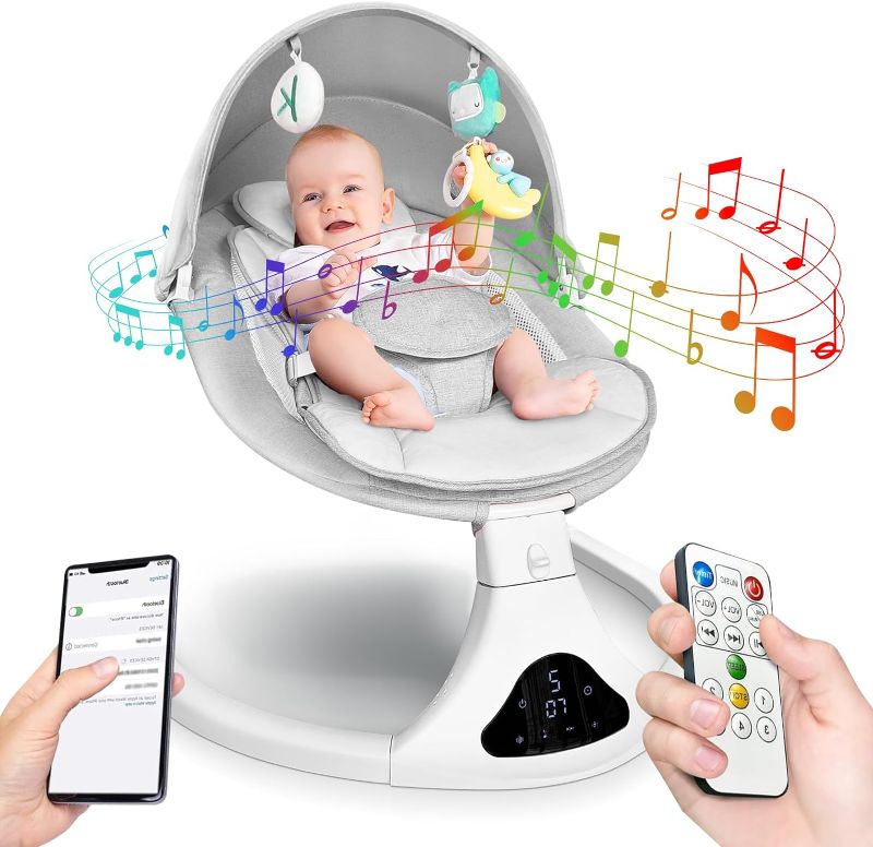 Photo 2 of Baby Swing for Infants,Electric Portable Baby Swing and Bouncer, Bluetooth Infant Swing for Newborn with 5 Speeds,Remote Control, Indoor & Outdoor Use - Perfect for 0-9 Months
