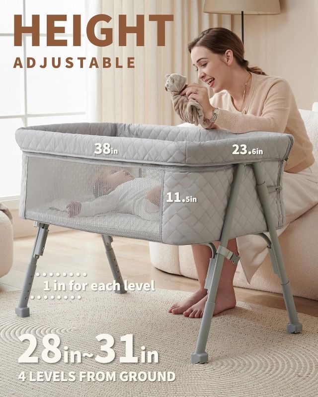 Photo 3 of (READ FULL POST) AirClub Bassinet Bedside Sleeper, Baby Bed Crib for Newborn, Bedside Crib Sleeper with 4 Auto-Lock & Adjustable Height, Breathable Mesh&Mattress
