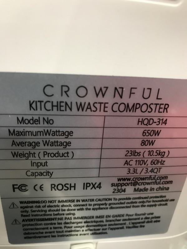 Photo 3 of (READ FULL POST) CROWNFUL Smart Waste Kitchen Composter with 3.3L Capacity, Turning Food Waste to Compost, Electric Compost Bin, Compost Machine Odorless for Countertop, Counter, Indoor, Food Cycler Composter, White