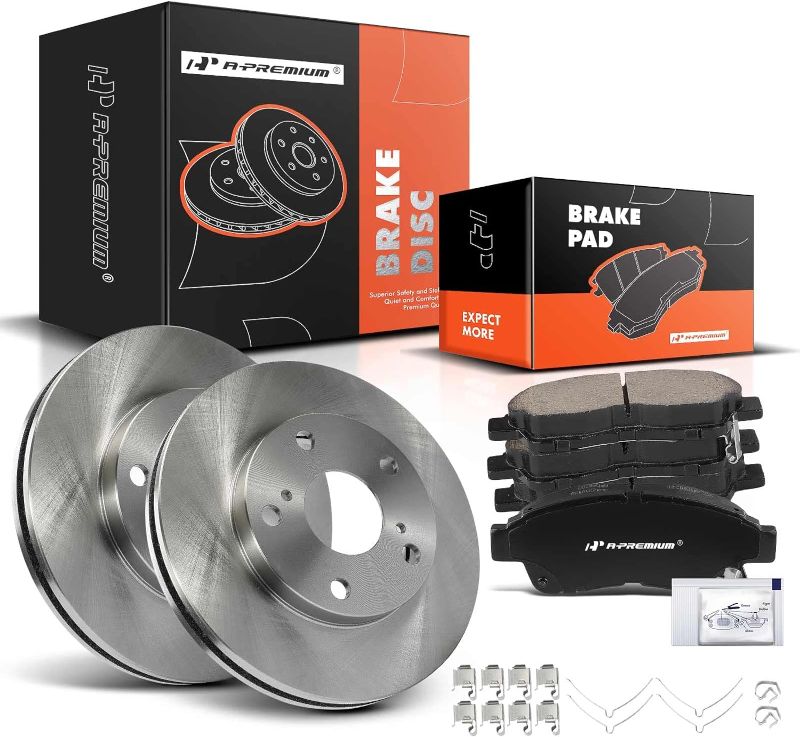 Photo 3 of A-Premium 10 inch (254mm) Front Vented Disc Brake Rotors + Ceramic Pads Kit Compatible with Select Toyota Model - Camry 1992-2001 2.2L, 6-PC Set