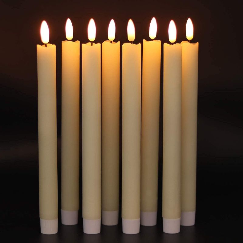 Photo 1 of GenSwin Flameless Ivory Taper Candles Flickering with 10-Key Remote, Battery Operated Led Warm 3D Wick Light Window Candles Real Wax Pack of 6, Christmas Home Wedding Decor(0.78 X 9.64 Inch)