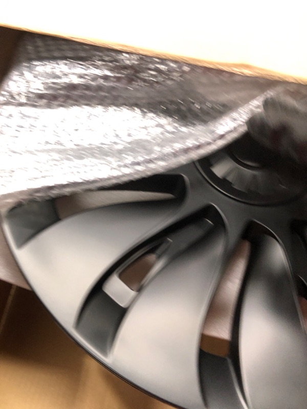 Photo 2 of ***ONE OF THE WHEELS IS DAMAGED AND WON'T ATTACH - SEE PICTURES***
YIZBAP 4PCS Tesla Model Y Wheel Cover - 19 Inch Symmetrical Matte Black Hubcaps (UberTurbine Style) Fit for 2020-2023 Model Y (with 4 Center T Caps)