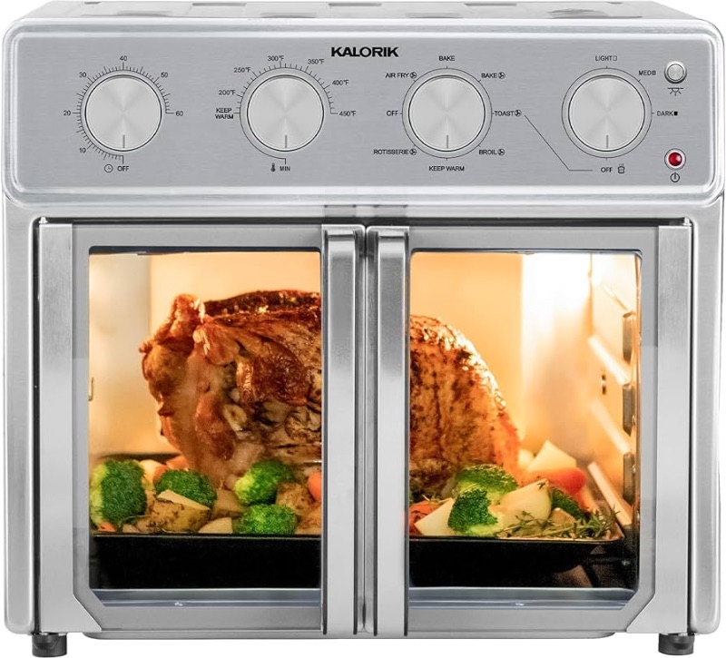 Photo 1 of Kalorik MAXX® Air Fryer Oven, 26 Quart 9-in-1 Countertop Toaster Oven and Air Fryer Combo - Fry, Bake, Roast, Rotisserie, & More, 7 Easy-to-Clean Accessories, 1700W, Stainless Steel, AFO 47267 OW