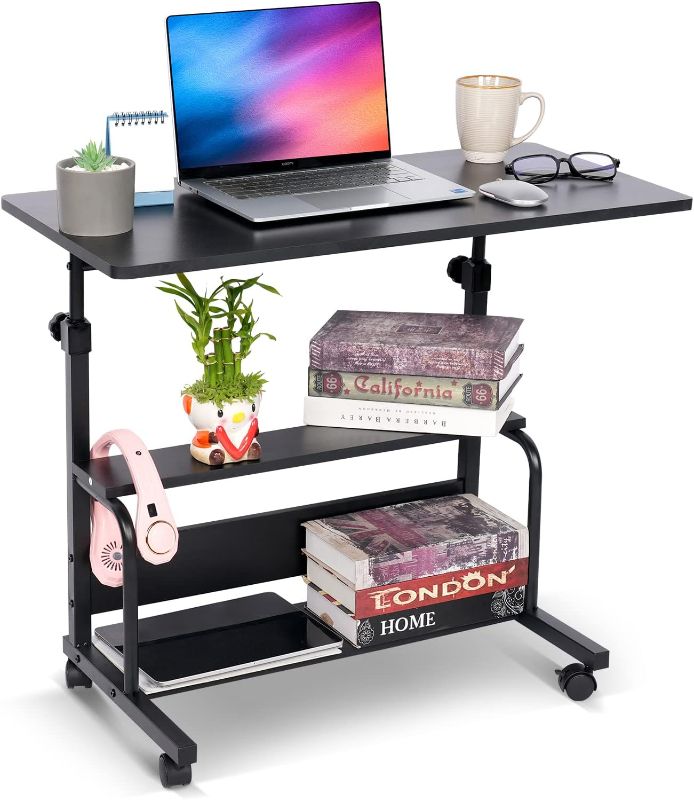 Photo 1 of Adjustable Height Rolling Portable Desk with Wheels, Small Standing Desk Mobile 32 Inch Computer Desk for Small Space, Work Desk for Home Office with Storage Laptop Table Study Student Desk Black Modern Black
(Stock Photo for Reference)
