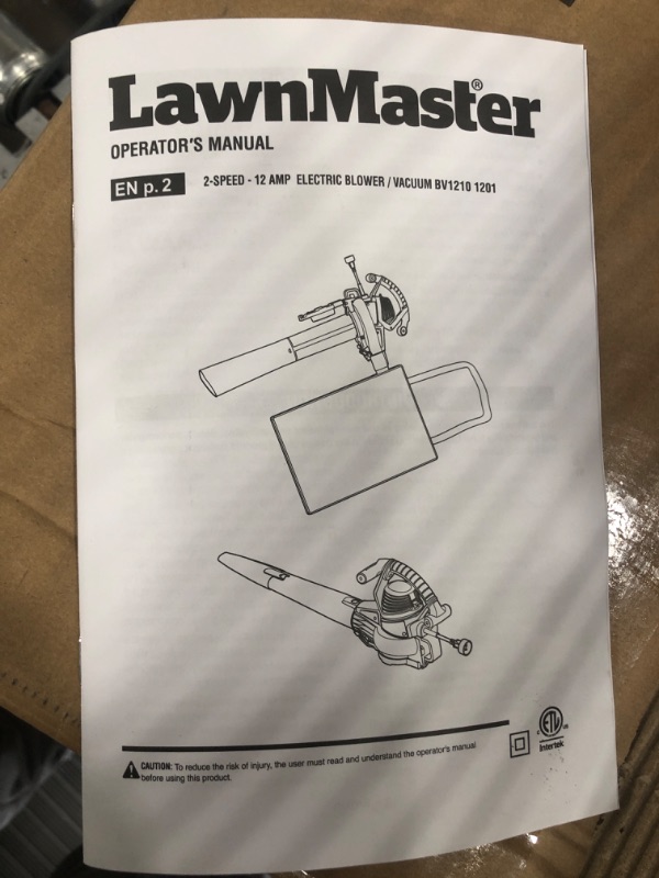 Photo 2 of (PARTS ONLY)LawnMaster Red Edition BV1210 1201 Electric Blower Vacuum Mulcher 12 Amp 2-Speed Adjustment with Metal Impeller 240 MPH 380 CFM 14:1 Mulch Ratio 12 Amp 14:1 Mulch Ratio Corded Type