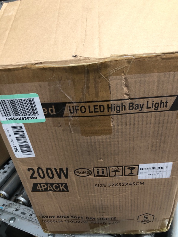 Photo 2 of 4 Pack UFO LED High Bay Light, 200W LED High Bay Light, 5000K LED Shop Light with 29,000lm,US Plug, IP66 Commercial Warehouse Area Light for Wet Location Area, Workshop, Garage