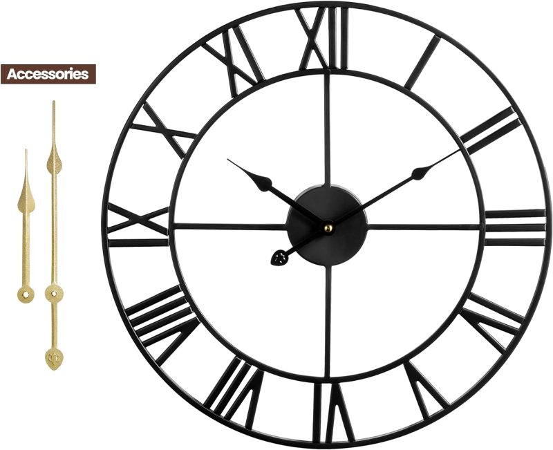 Photo 1 of **DOES NOT WORK**BUY FOR DECORATION 
Black 16 Inch Wall Clock Metal Retro Roman Numeral Almost Silent