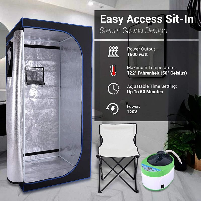 Photo 4 of (READ FULL POST) SereneLife SLISAU35BK Full Size Portable Steam Sauna –Personal Home Spa, with Remote Control, Foldable Chair, Timer