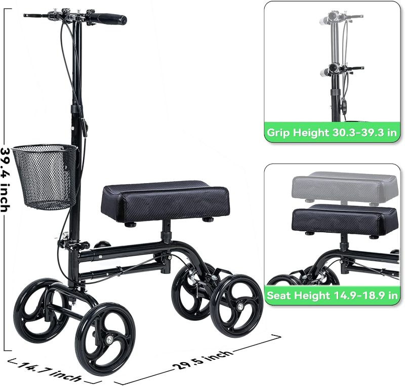 Photo 3 of (READ FULL POST) WINLOVE Black Steerable Knee Walker Roller Scooter with Basket Dual Braking System for Angle and Injured Foot Broken Economy Mobility