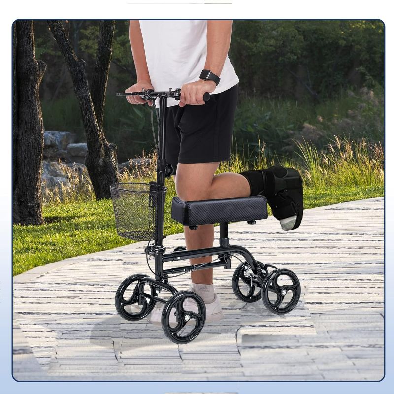 Photo 4 of (READ FULL POST) WINLOVE Black Steerable Knee Walker Roller Scooter with Basket Dual Braking System for Angle and Injured Foot Broken Economy Mobility