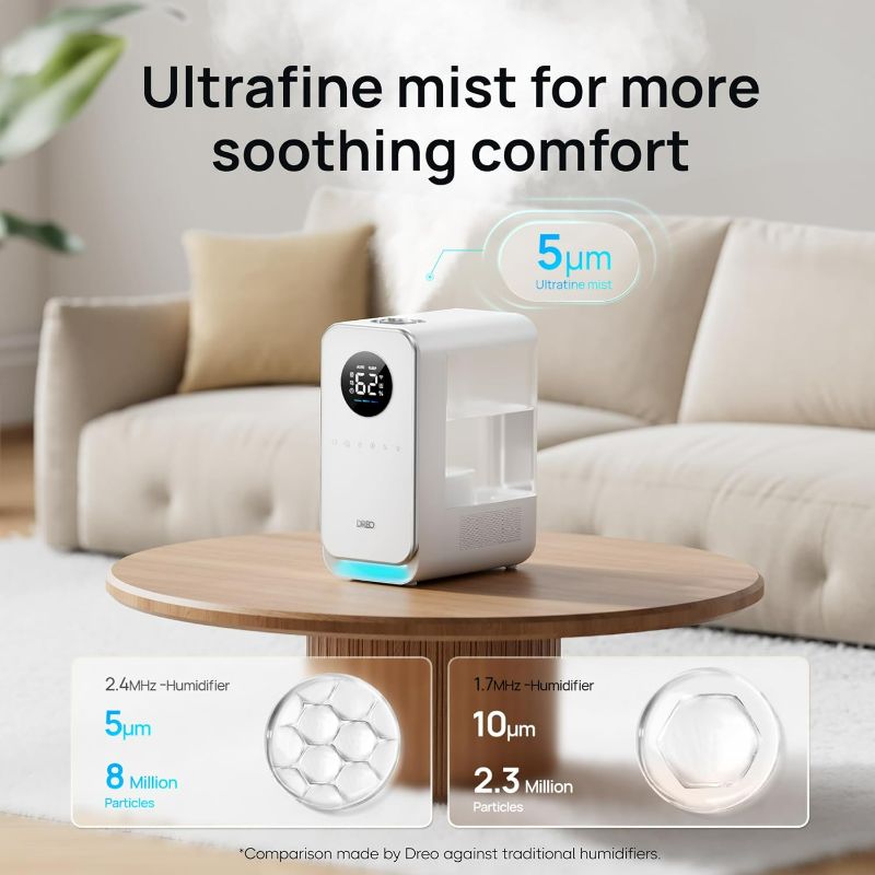 Photo 3 of (READ FULL POST) Dreo Smart 5L Humidifiers for Bedroom, Top-filled, Quiet Cool Mist Ultrasonic Humidifier with Oil Diffuser and Nightlight for Baby, 42Hours Runtime for Home Nursery Plants Indoor, Alexa/Google White