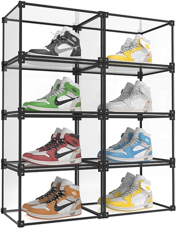 Photo 1 of (READ FULL POST) KOKOIN Magnetic Side Open Transparent Plastic Storage Shoe Box Clear Shoe Display Case Sneaker Shoe Storage Box Display Box Shoe Container Clear Closet Shelf Shoe Organizer (Black 16PC)