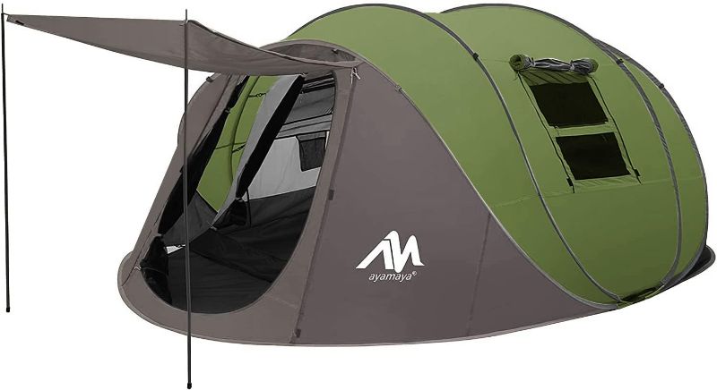 Photo 1 of 6 Person Easy Pop Up Tents for Camping - AYAMAYA Double Layer Waterproof Instant Tent with Vestibule & Porch, Large Size Family Tent Automatic Setup for 4-6 People