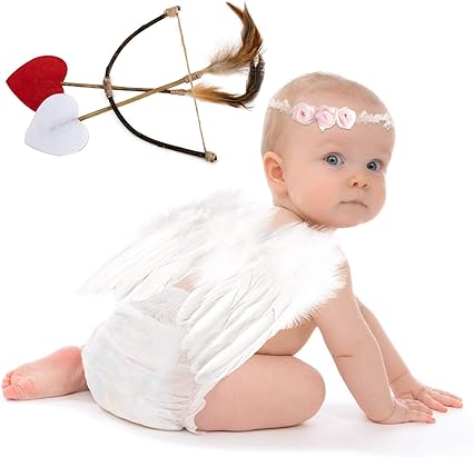 Photo 1 of Baby Angel Wings Photoshoot Clothes White Angel Feather Wing Baby Cupid Costume Set